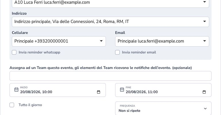 Initial fields for a customer activity