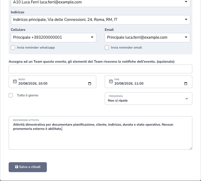 Schedule and description of a customer activity