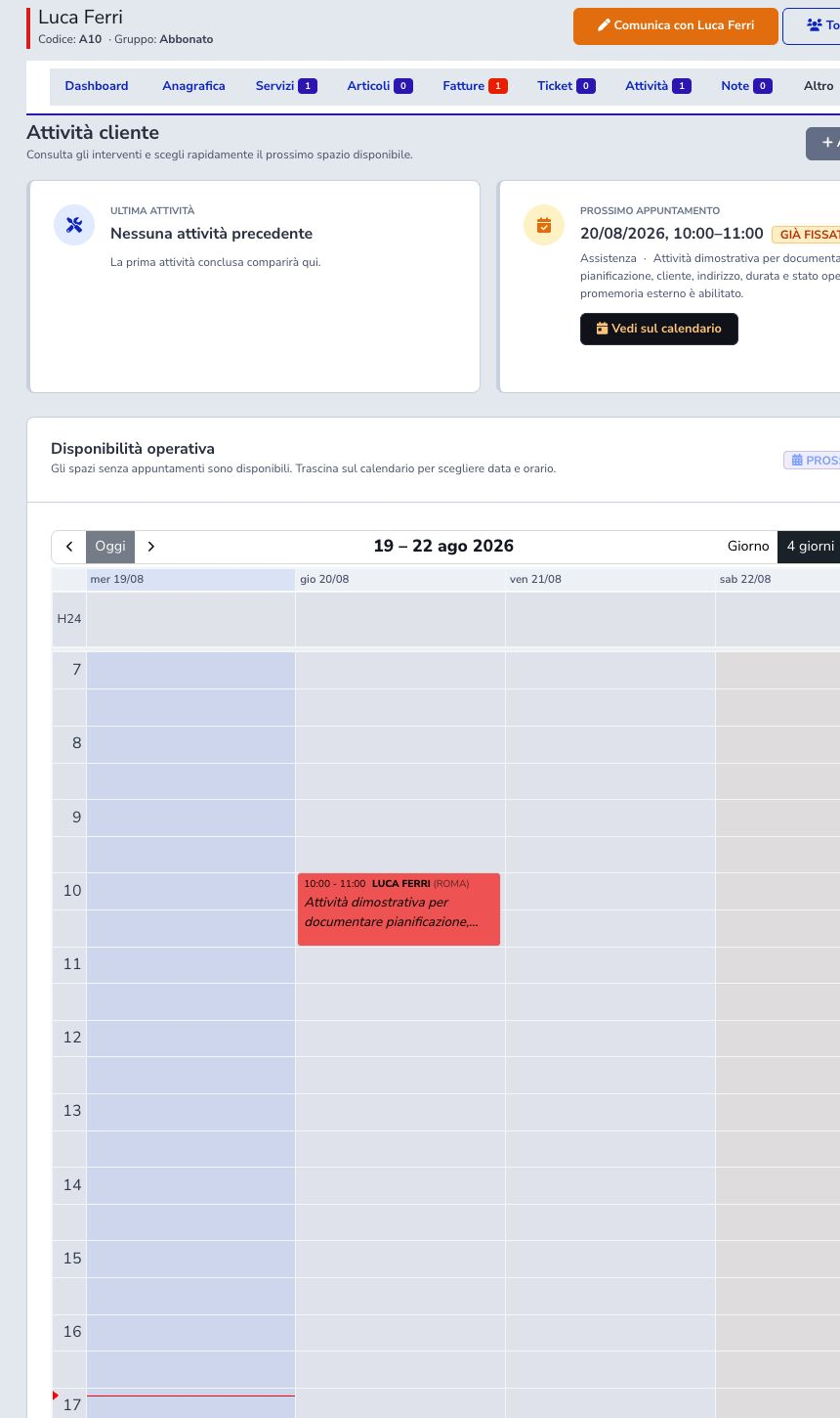 Customer activity history