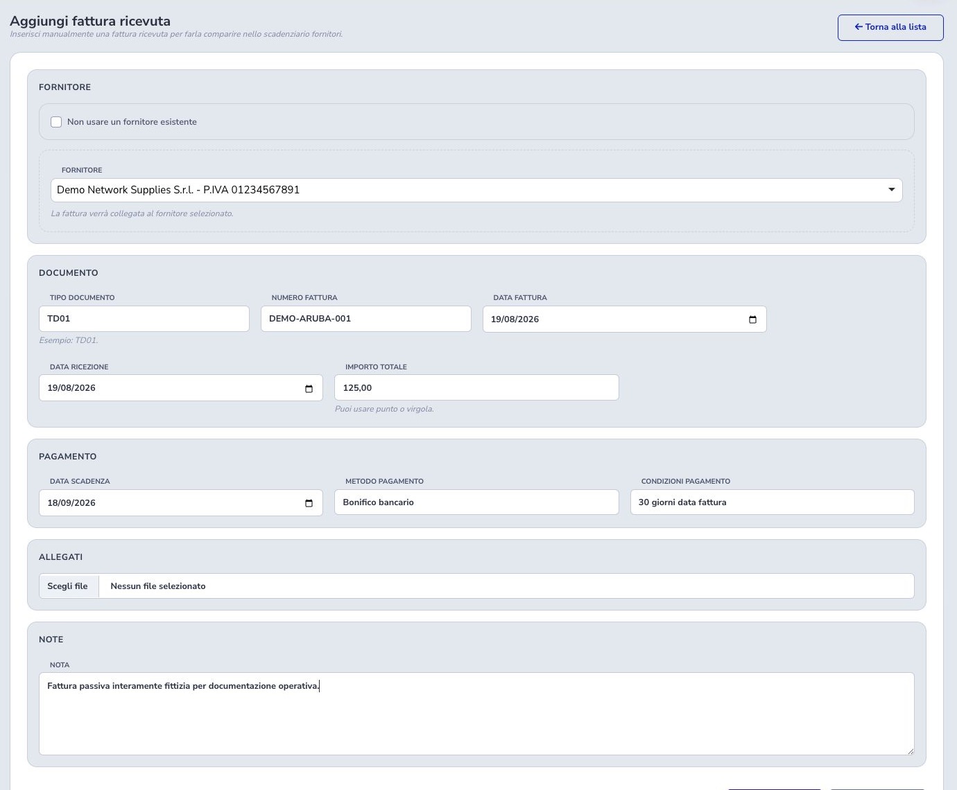 Completed manual purchase invoice