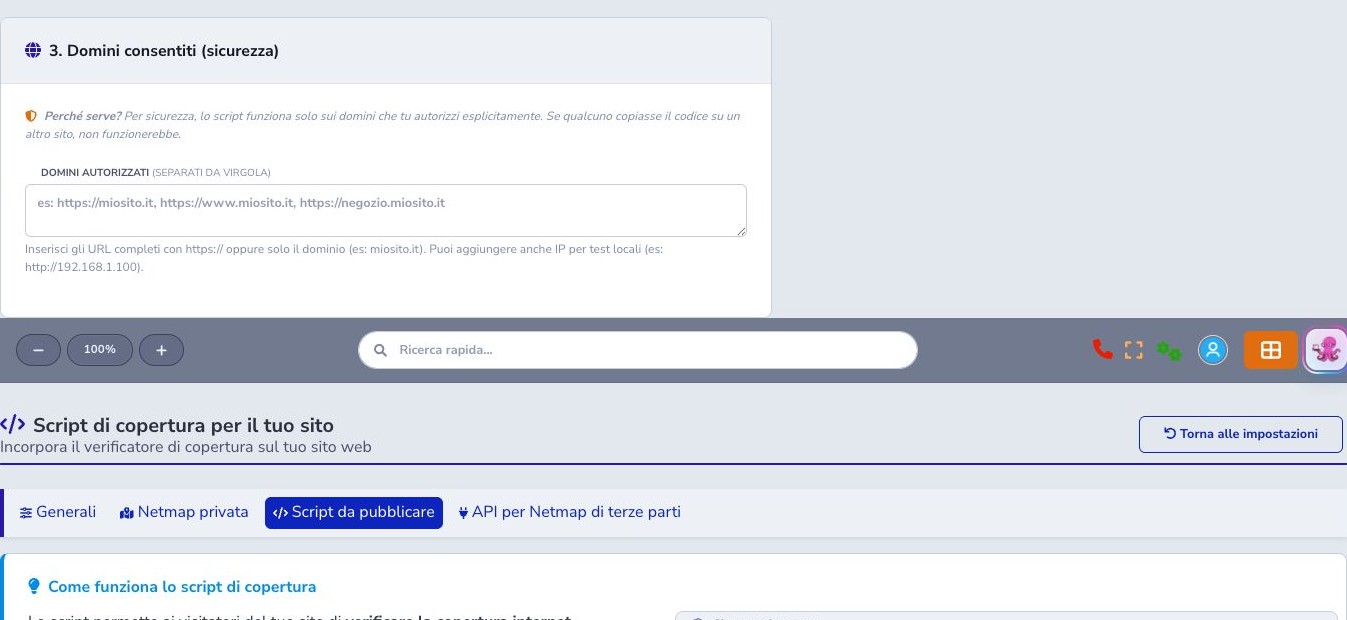 Domini autorizzati e anteprima dello script
