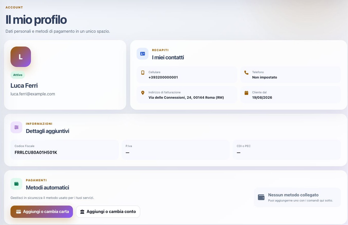 Profilo cliente e metodi di pagamento automatici