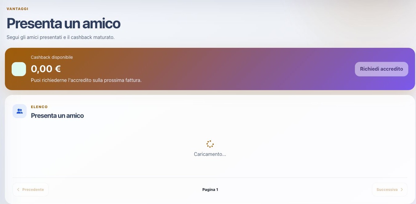 Pagina Presenta un amico con credito disponibile