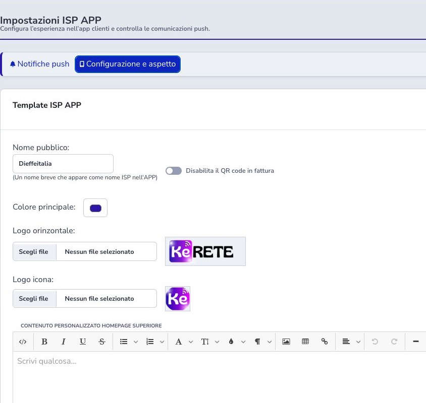 Configurazione amministrativa reale di ISP APP