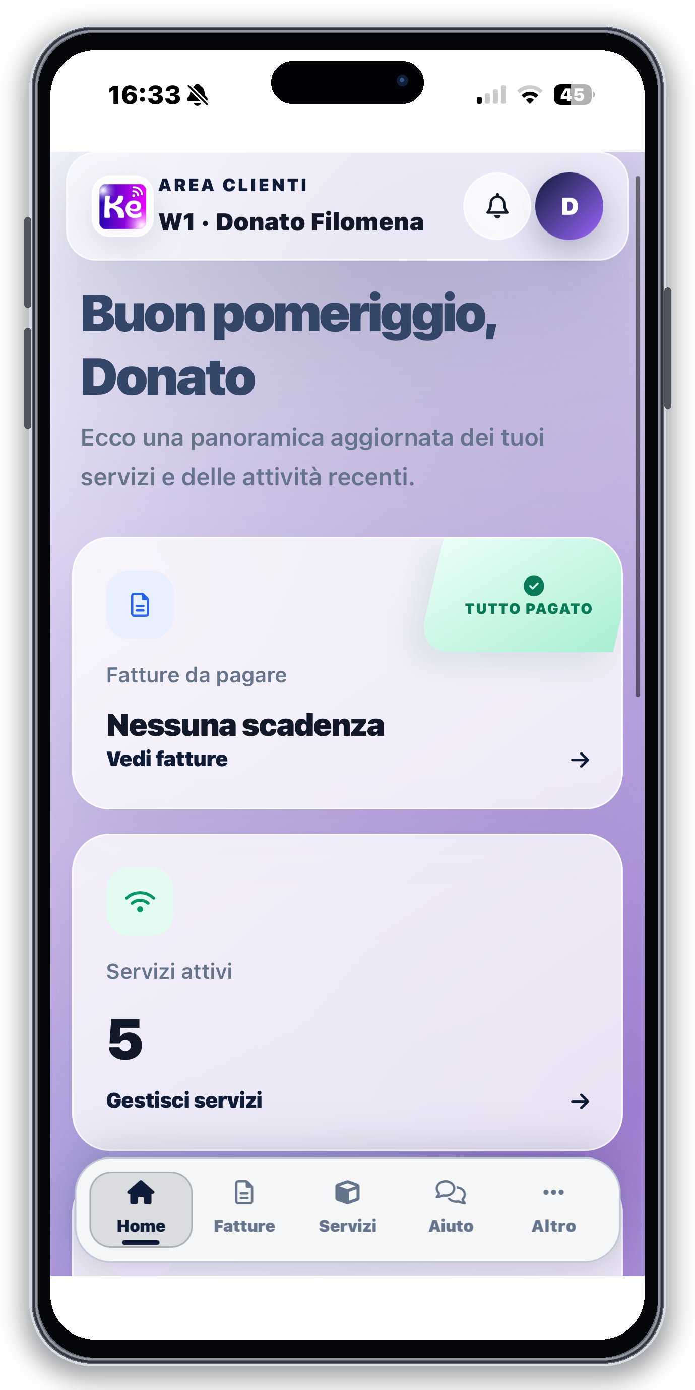 Home autenticata di ISP App su iPhone 15 Pro