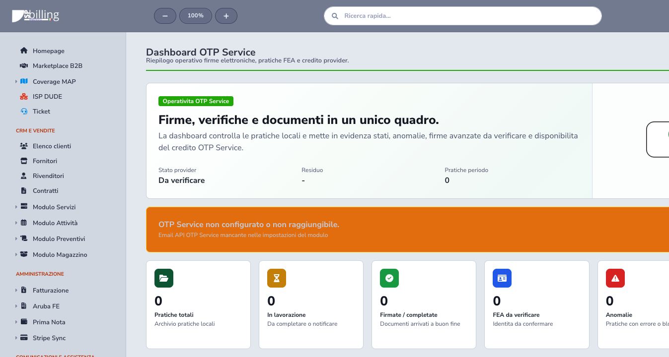 OTP Service dashboard