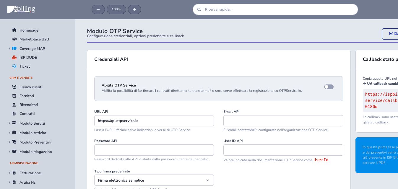 OTP Service settings