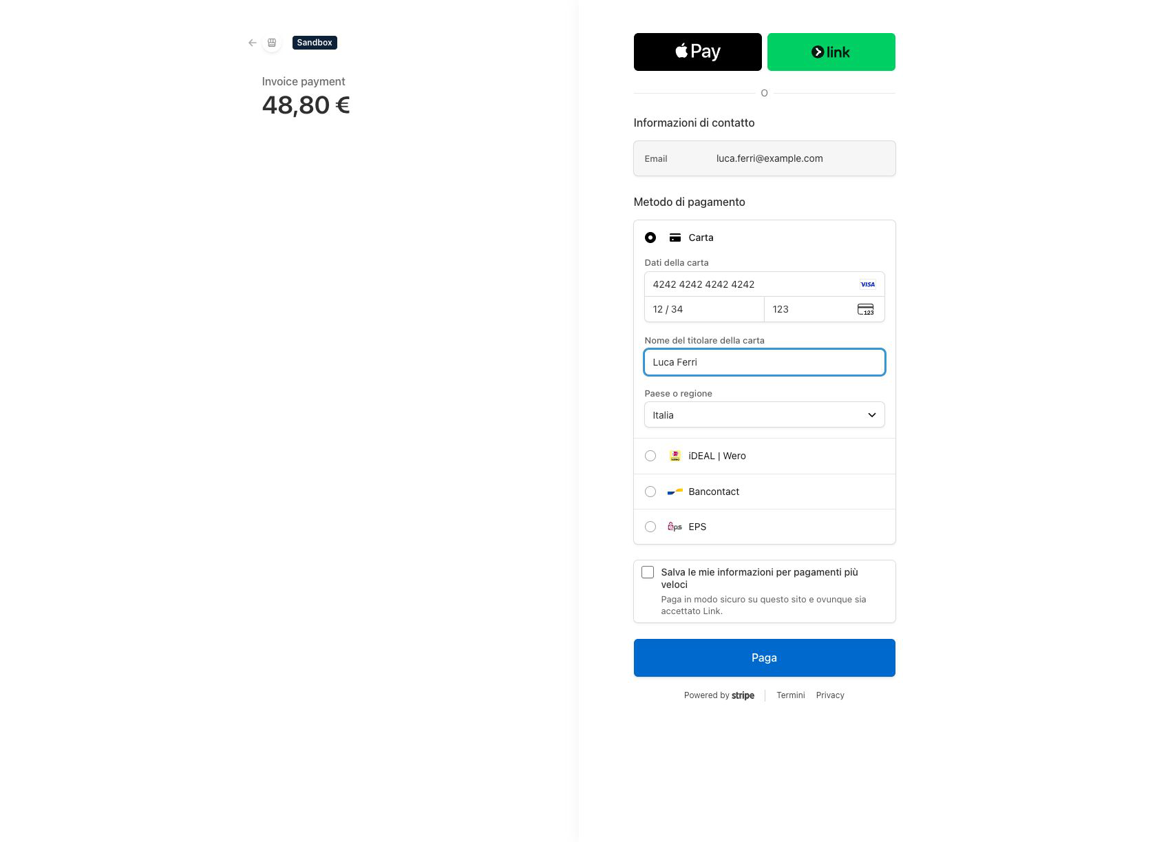 Stripe Sandbox Checkout