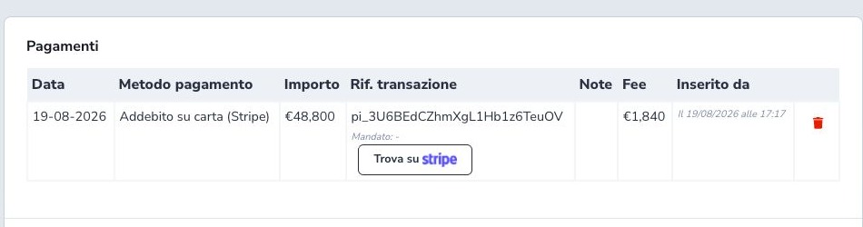 Stripe payment registered on the invoice