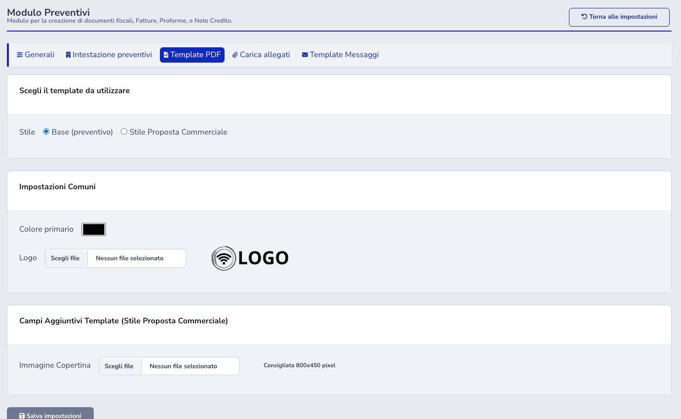 Stile e branding PDF dei preventivi