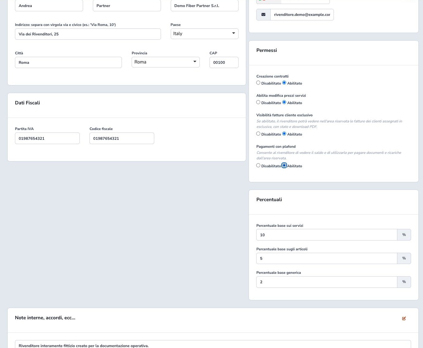 Configurazione dell’anagrafica rivenditore