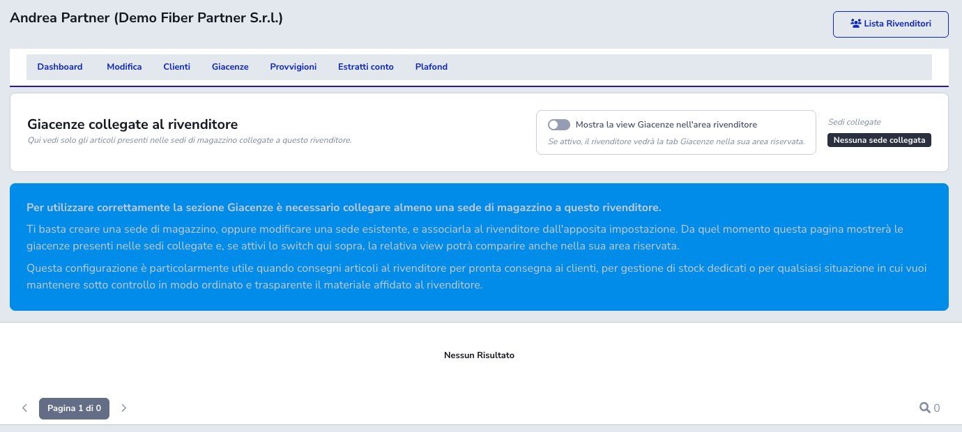 Giacenze collegate al rivenditore