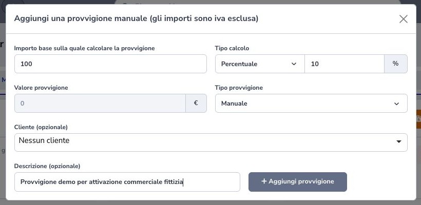 Nuova provvigione manuale