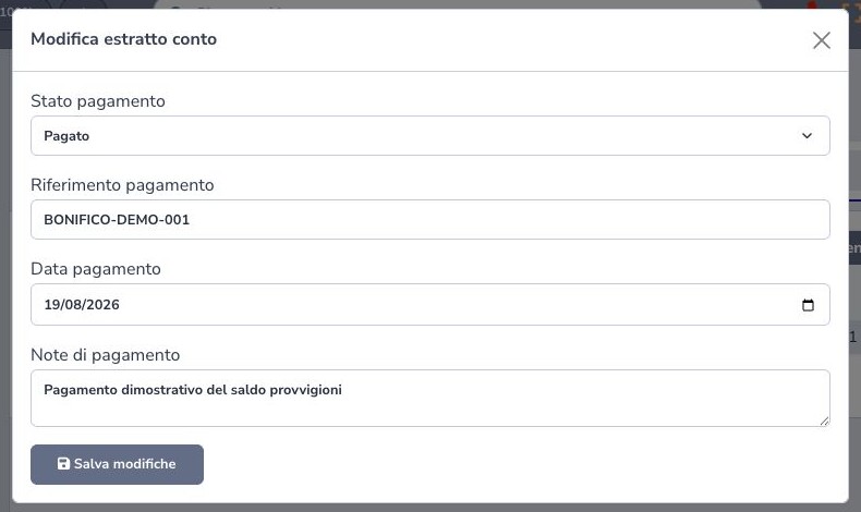 Registrazione del pagamento dell’estratto conto