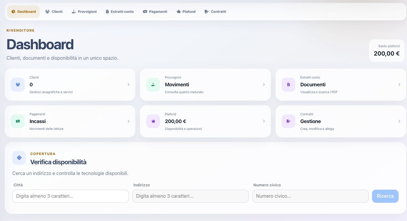 Dashboard dedicata al rivenditore