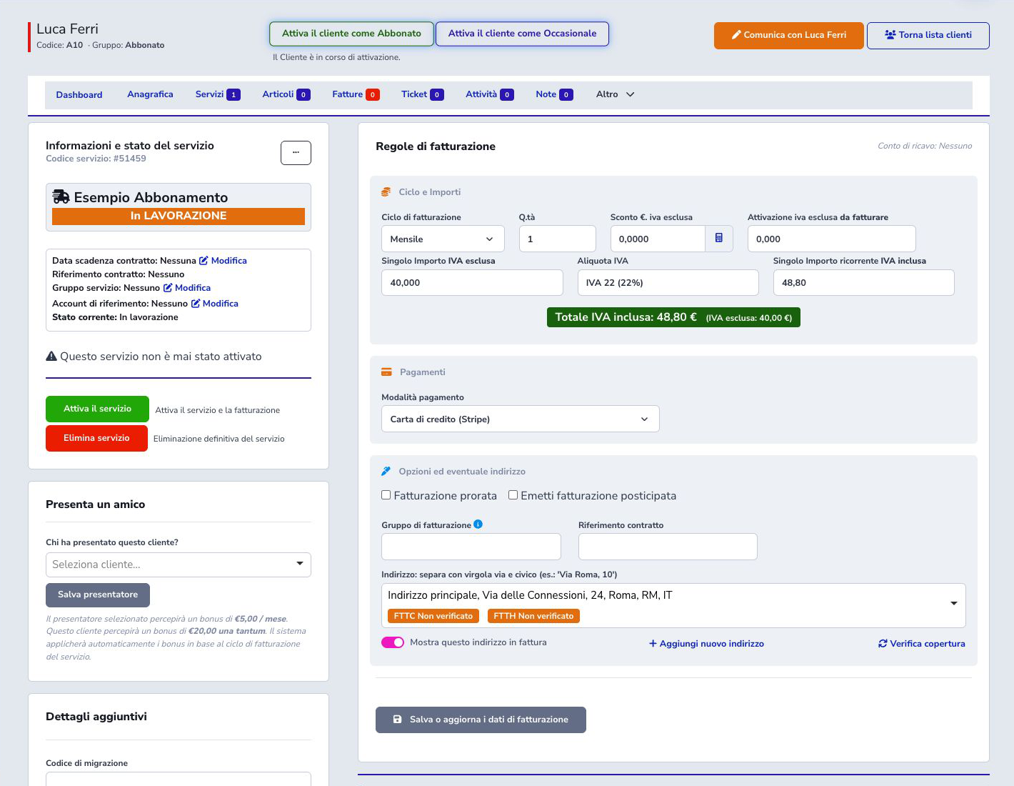 Example Subscription details while being processed