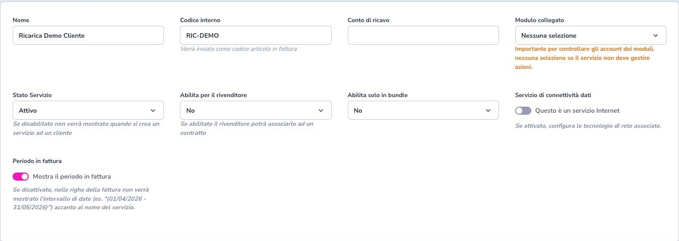 Rechargeable catalog service settings