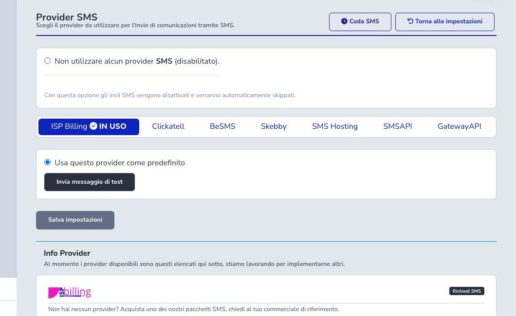 SMS provider selection