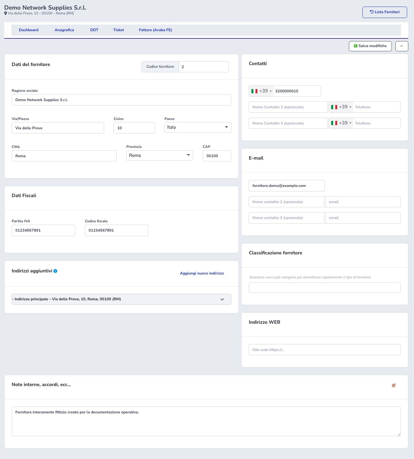 Fictional supplier details
