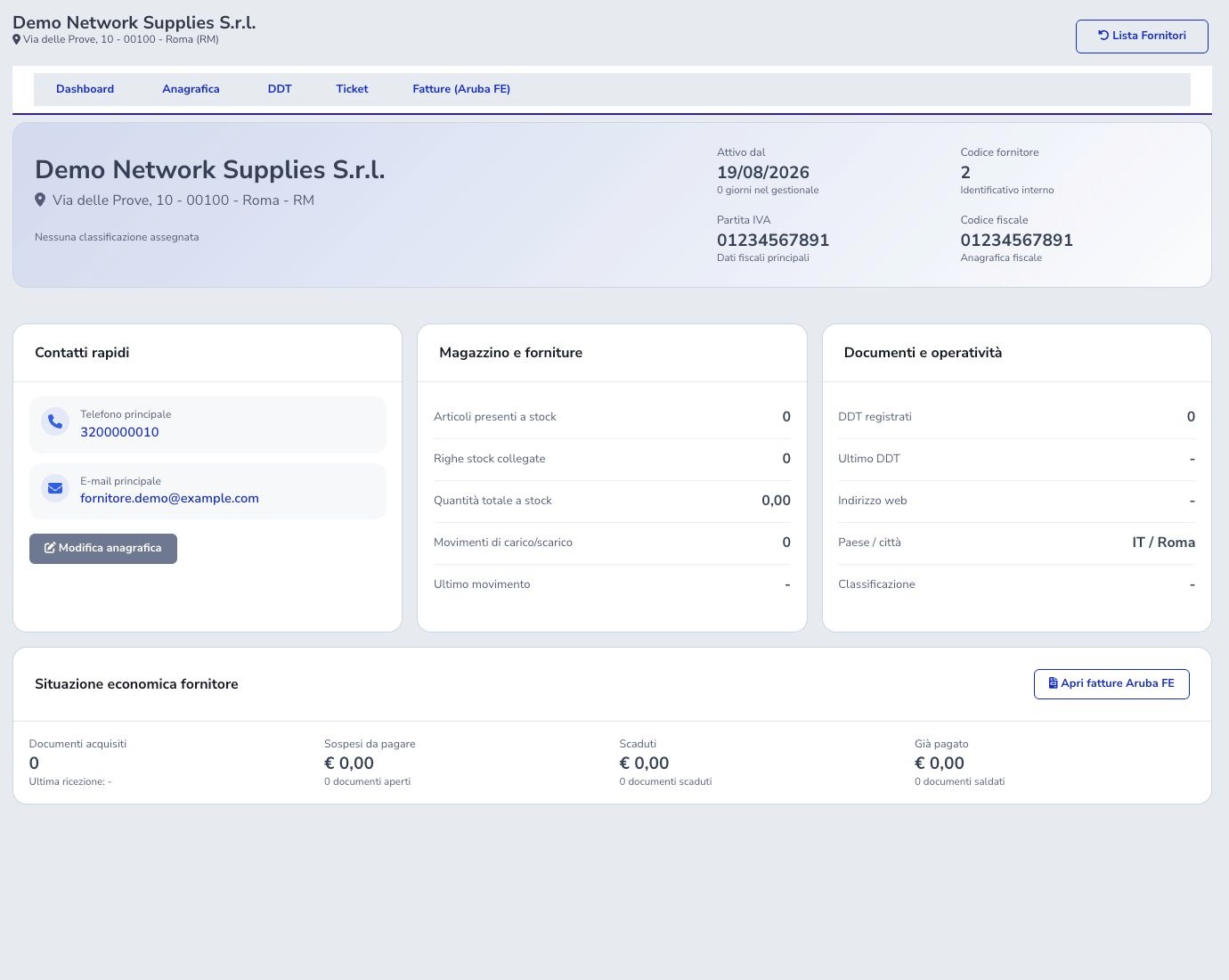 Fictional supplier dashboard