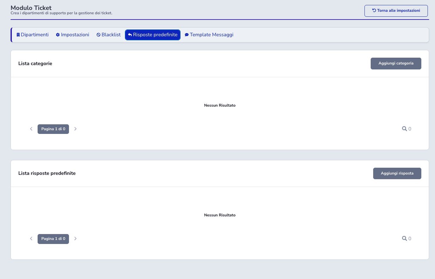 Categorie e risposte predefinite Ticket