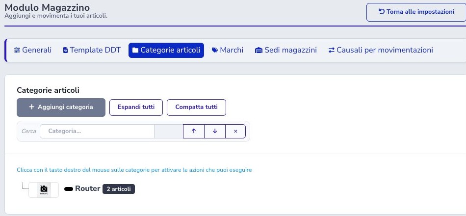 Albero categorie del Magazzino