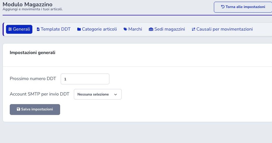 Numerazione e SMTP dei DDT